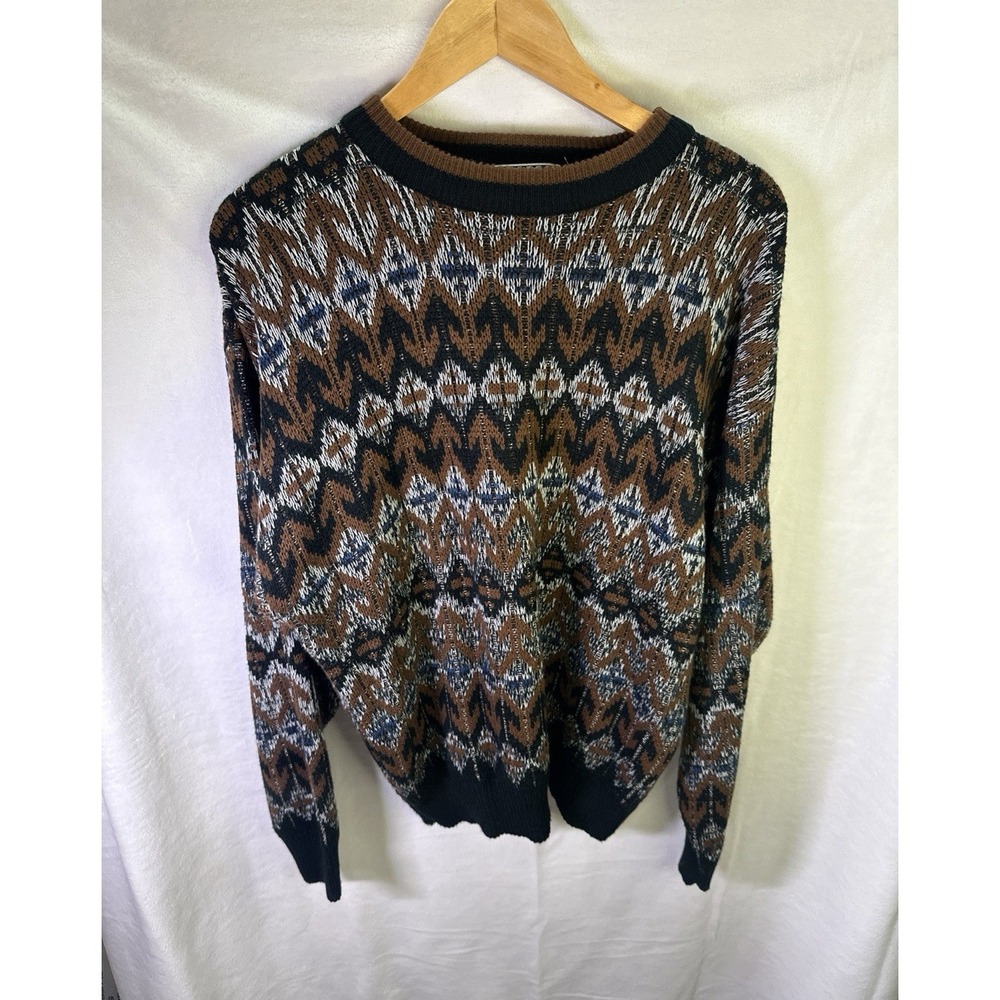 Vintage Geometric Explosive Saturdays Styling Men's XL Brown Crewneck Sweater